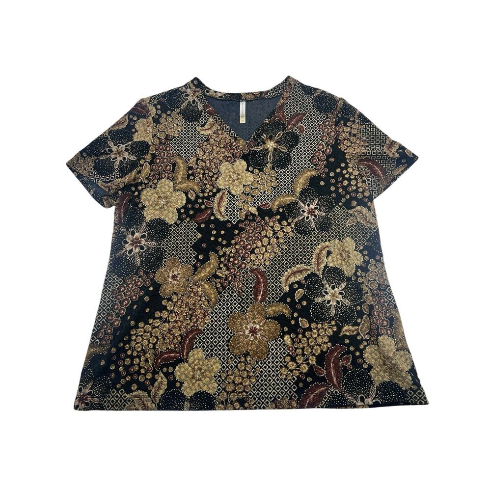 White Stag Vintage Y2K Floral Grunge Whimsigoth Metallic Textured Top Sz L
